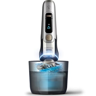 Checkit Store  Aparat electric de barbierit PHILIPS i9000 Prestige Ultra XP9404/31, tehnologie SkinIQ Pro, autonomie 60 min, senzor presiune&cadran LED pt ghidaj, afisaj color, 5 moduri functionare, statie igienizare, suport incarcare, styler barba, husa premium, gri 