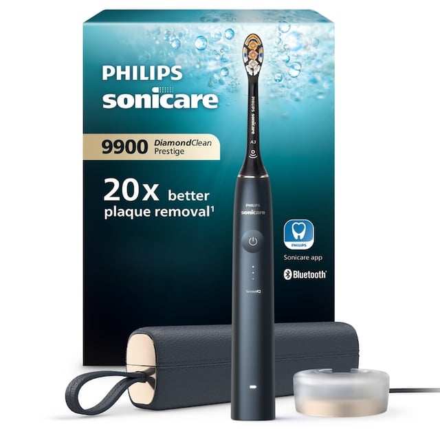 Checkit Store  Periuta electrica sonica Philips Prestige 9900 HX9992/12, 62000 miscari/minut, tehnologie SenseIQ, aplicatie Sonicare cu inteligenta artificiala, wireless Bluetooth, senzori integrati, 5 moduri personalizabile, 1 cap de periere, Albastru 