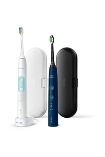 Checkit Store Philips Set 2 periute de dinti sonice electrice 62000 miscari/minut, 3 moduri de curatare, senzor presiune, functie BrushSync, 2 tocuri de transport, 2 capete de periere, Alb/Albastru