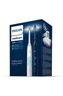 Checkit Store Philips Set 2 periute de dinti sonice electrice 62000 miscari/minut, 3 moduri de curatare, senzor presiune, functie BrushSync, 2 tocuri de transport, 2 capete de periere, Alb/Albastru