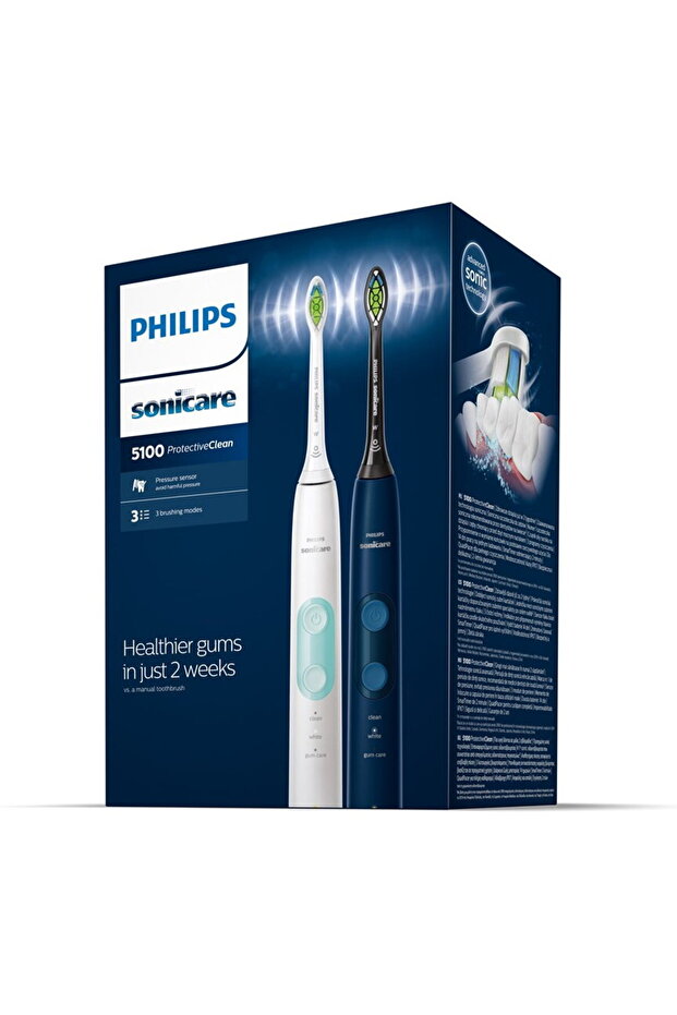 Checkit Store Philips Set 2 periute de dinti sonice electrice 62000 miscari/minut, 3 moduri de curatare, senzor presiune, functie BrushSync, 2 tocuri de transport, 2 capete de periere, Alb/Albastru