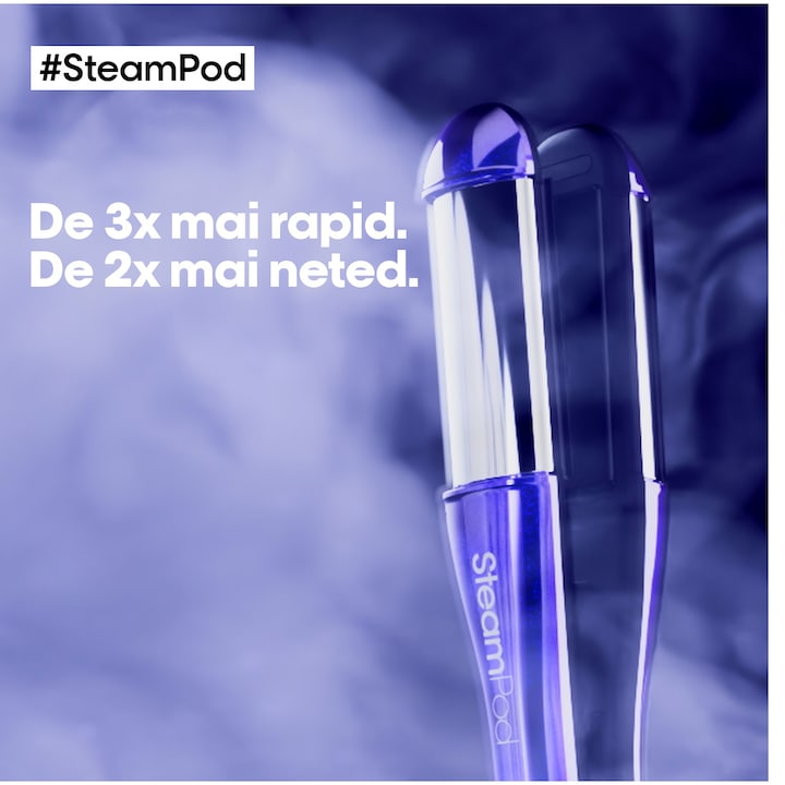 Checkit Store  Placa profesionala pentru coafarea si ingrijirea parului L’Oréal Professionnel Steampod 4.00 Moon Capsule, 3 setari de caldura, oprire automata, rezervor de apa incorporat, albastru 