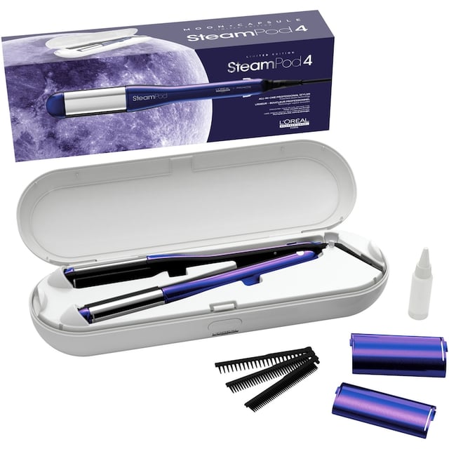 Checkit Store  Placa profesionala pentru coafarea si ingrijirea parului L’Oréal Professionnel Steampod 4.00 Moon Capsule, 3 setari de caldura, oprire automata, rezervor de apa incorporat, albastru 