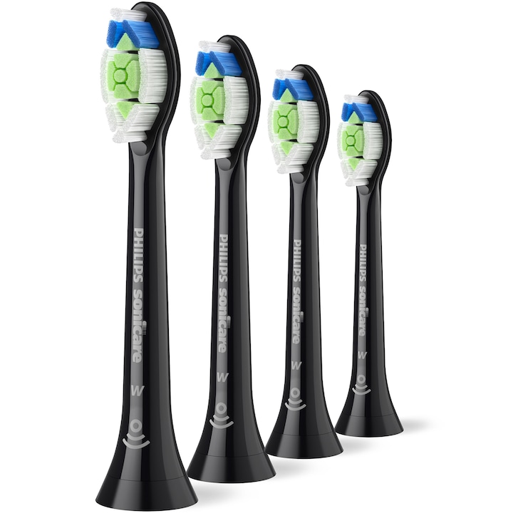 Checkit Store Philips  Rezerve Philips Sonicare Optimal White HX6064/88, pachet de 4 capete de periere, Standard, click-on, sincronizarea modurilor BrushSync, Negru 